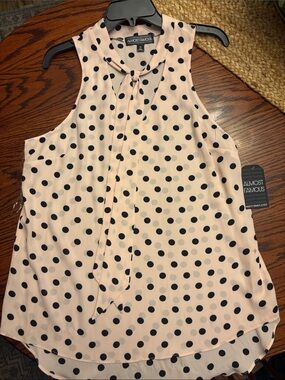 Almost Famous Pink Polka Dot Tie-Neck Sleeveless Top